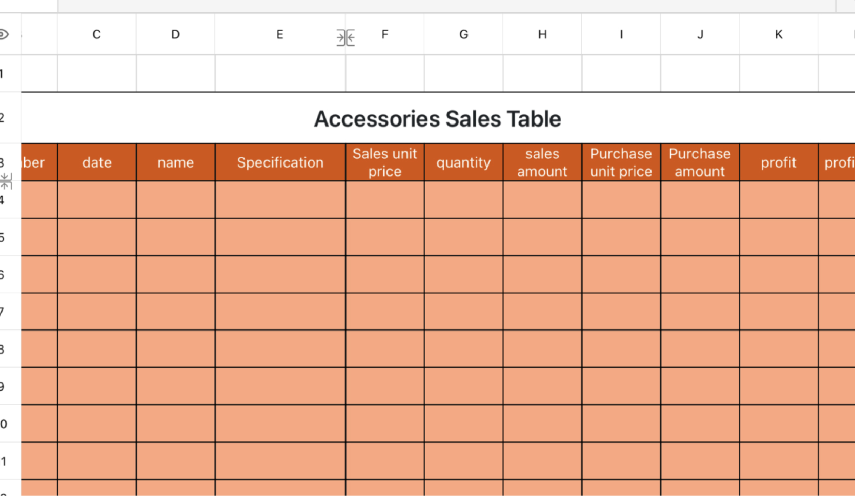 Spare parts sales table 1